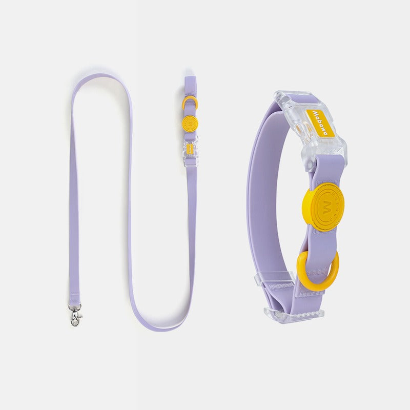 Viol – set med halsband och koppel i lavendel med gula detaljer