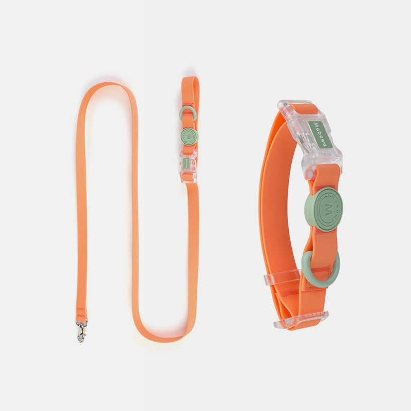 Persikoring – set med halsband och koppel i persika med gröna detaljer